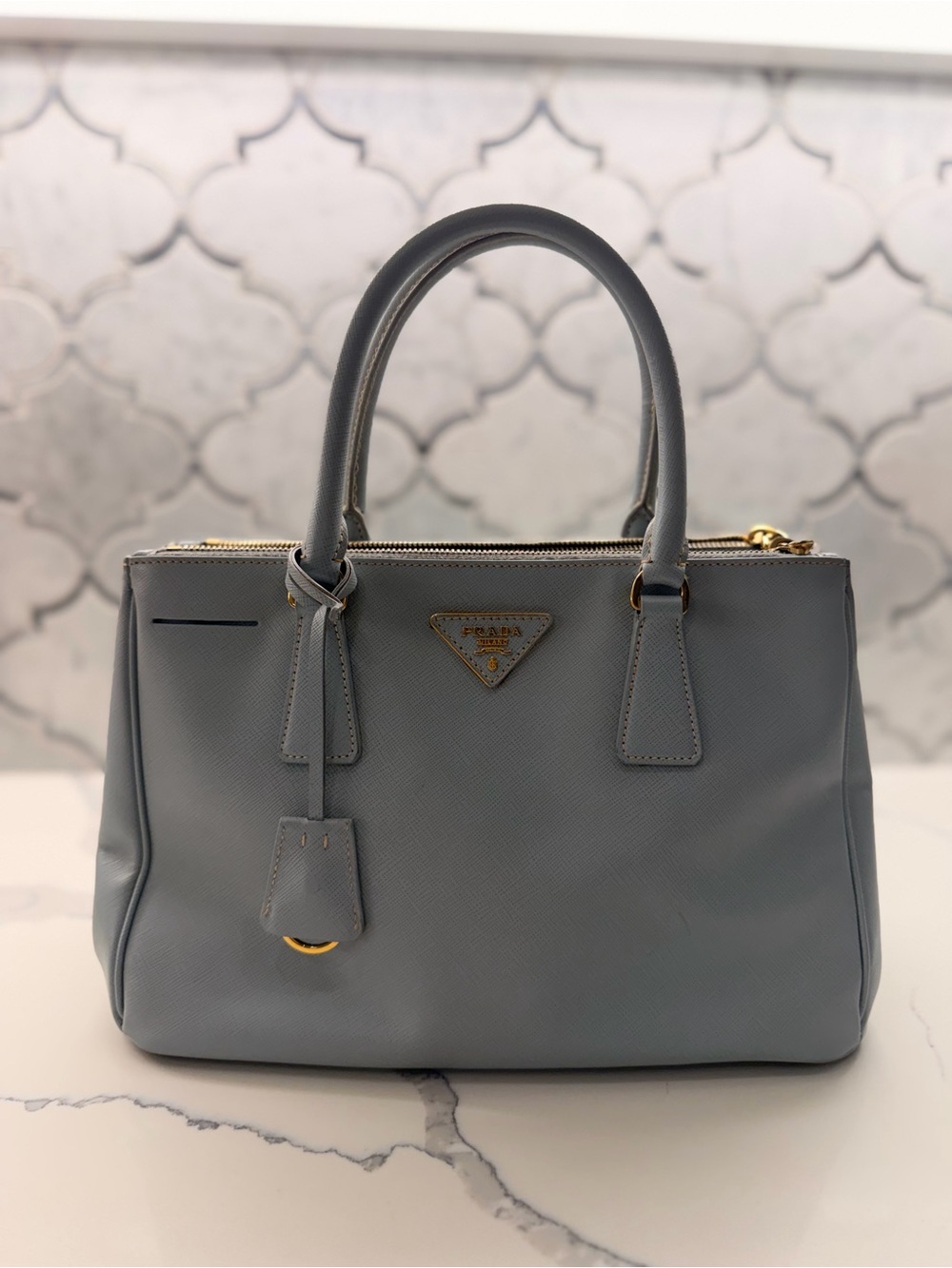Prada Light Blue Saffiano Leather Tote with Gold Hardware - Picture 8 of 8